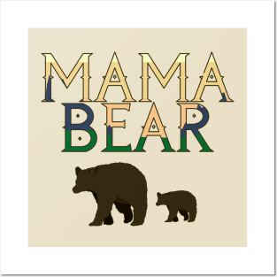 Mama Bear Wilderness Print with One Baby Posters and Art